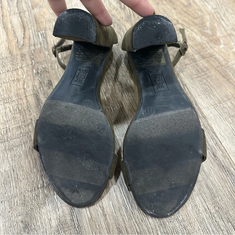 Olive Green Suede Block Heel Sandals - Picture 4 of 4